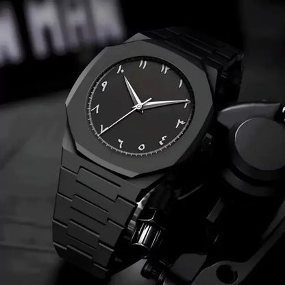 Professional Black Arabic Aura Watch With Eastern Arabic Numerals And Date Elegant Durable Stylish Unique And Modern (Without Box)