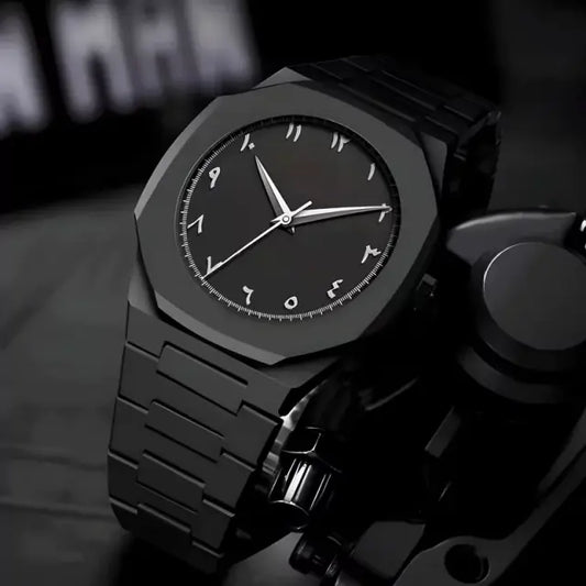 Professional Black Arabic Aura Watch With Eastern Arabic Numerals And Date Elegant Durable Stylish Unique And Modern (Without Box)