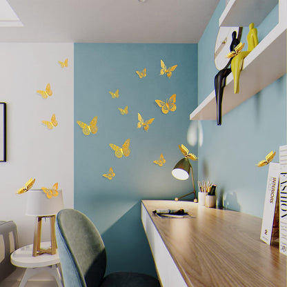 3D Gold Butterfly Wall Decor | Removable Stickers ( 12 Pcs )