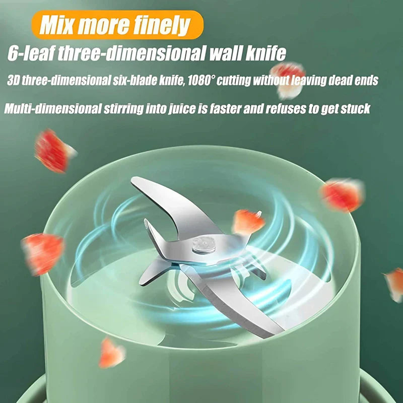 Portable Mini USB Rechargeable Juicer Blender with 6 Rotating Blades